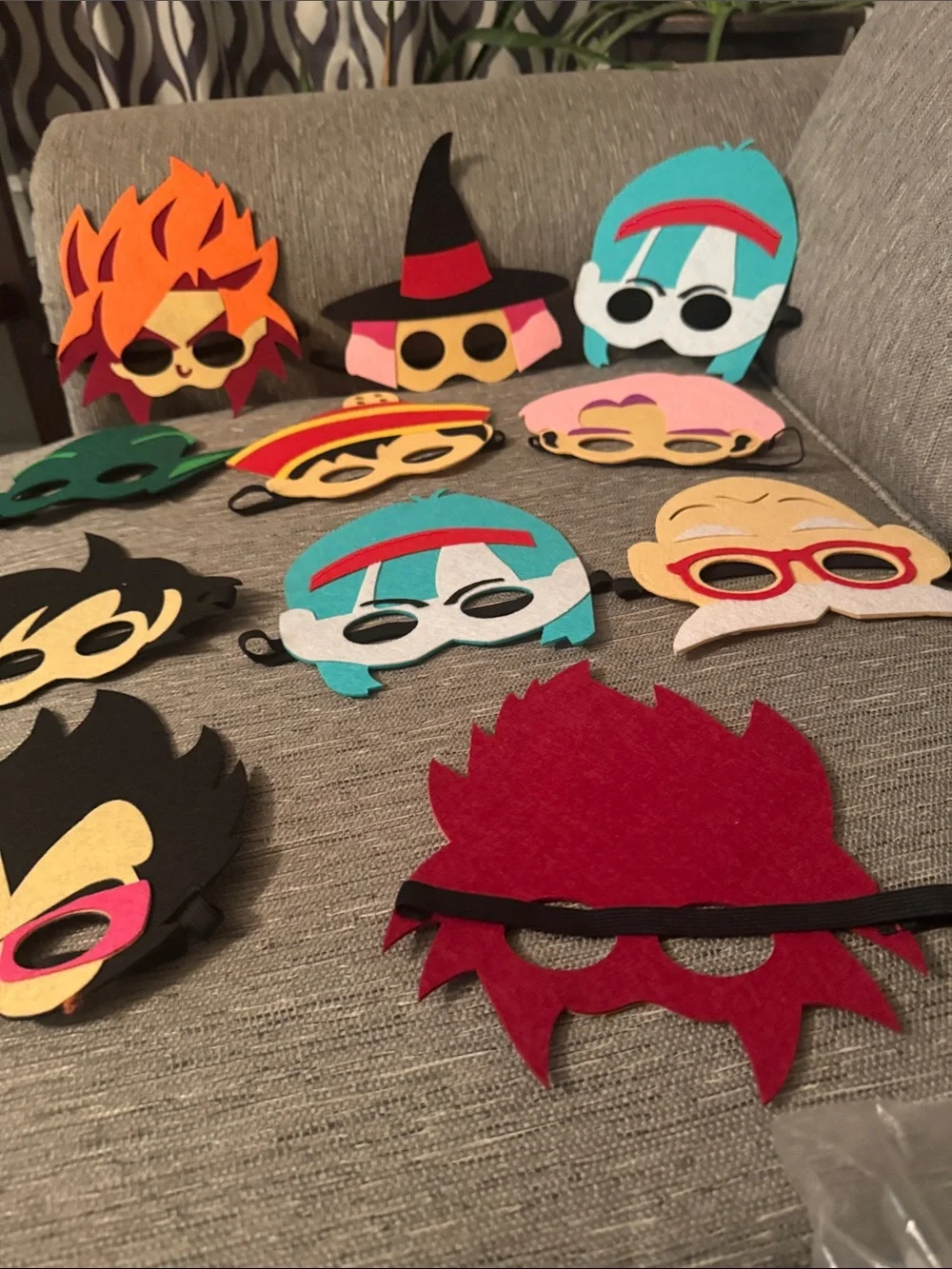 ***2/$15***  11 Colorful Felt Cartoon Character Masks - Assorted Faces